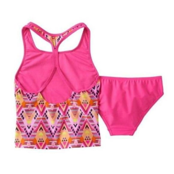 *Swimsuit Speedo sz 14 Pink Geo 2 Pc Racerback Tankini & Scoop Bikini Girls - Picture 2 of 6